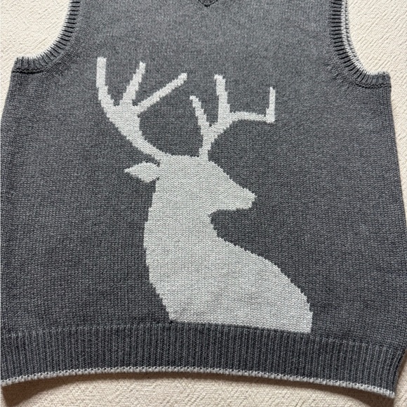Janie & Jack Boys Grey Reindeer Cotton Knit Vest 7 Neutral Christmas - Picture 3 of 6